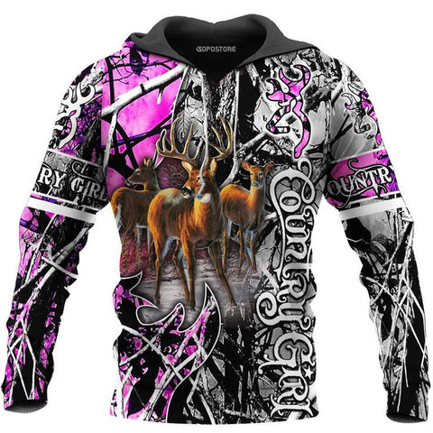 Maxcorners Deer Hunting B4 3D Over Printed Hoodie