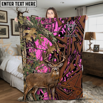 Maxcorners Pink Camouflage Deer Hunter Personalized 3D Blanket