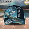 Maxcorners Fishing Blue Water Wave Personalized Name 3D Cap (12 Fish Species)