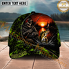 Maxcorners Fishing Reaper Sunset Green Honeycomb Personalized Name 3D Cap (12 Fish Species)