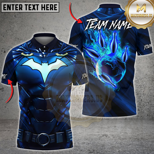 Maxcorners Bowling Midnight Bat Armor Blue Flame Pins Multiple Options Personalized Name, Team Name 3D Shirt