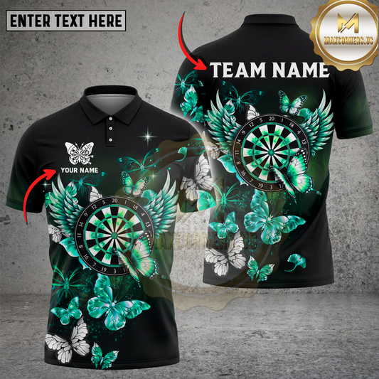Maxcorners Dart Polo Shirt Butterfly Wing Dartboard Art Multicolor Options Personalized Name, Team Name 3D Shirt (4 Colors)