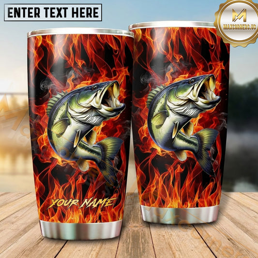 Maxcorners Fishing Tumbler Red Orange Inferno Flame Design Personalized Name Tumbler (13 Species)