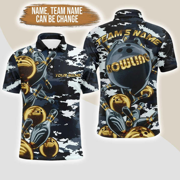 Maxcorners Camo Navy Bowling 3D Custom Name And Team Shirt