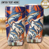 Maxcorners Fishing Tumbler Retro Orange Navy Stripe Design Personalized Name Tumbler (13 Species)