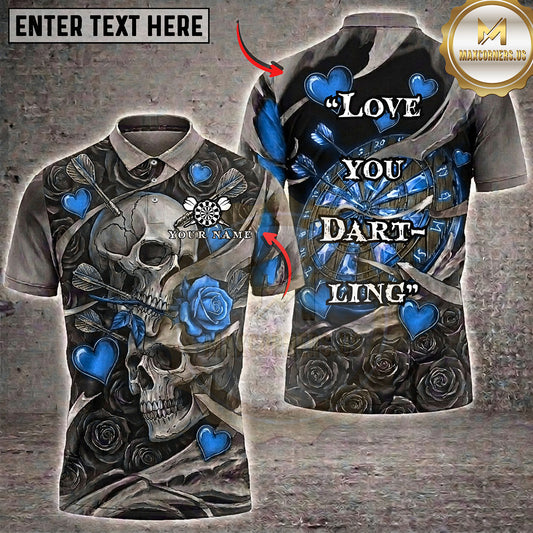 Maxcorners Darts I Love You Dartling Skull Rose Multiple Options Personalized Name, Team Name 3D Shirt