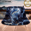 Maxcorners Fishing Blue Lightning Fishing Scene with Dramatic Storm Personalized Name 3D Bucket Hat (13 Fish Species)