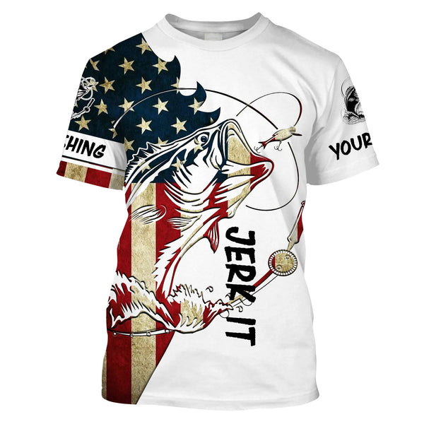 Maxcorners Customized Name Largemouth Bass Fishing American Flag 3D Shirts