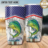 Maxcorners Fishing Tumbler Patriotic Flag Technical Blueprint Design Personalized Name Tumbler (13 Species)