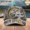 Maxcorners Fishing Gray Reed Camo Water Splash Personalized Name 3D Cap (12 Fish Species)