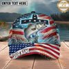 Maxcorners Fishing Patriotic Cross Flag Personalized Name 3D Cap (12 Fish Species)