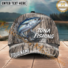 Maxcorners Fishing Gray Reed Camo Water Splash Personalized Name 3D Cap (12 Fish Species)