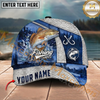 Maxcorners Fishing  Splash Water Fish Scale Lake View Personalized Name 3D Cap (12 Fish Species)