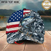 Maxcorners Fishing Patriotic Gray Camo Personalized Name 3D Cap (12 Fish Species)