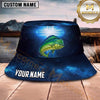 Maxcorners Fishing Green Camo Fishing Adventure with Dynamic Splash Personalized Name 3D Bucket Hat (13 Fish Species)