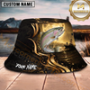 Maxcorners Fishing Black Gold Sunset Boat Personalized 3D Bucket Hat (12 Fish Species)