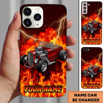 Maxcorners Hot Rod T Bucket Red Roadster Inferno Flames Lightning Personalized Phone Case