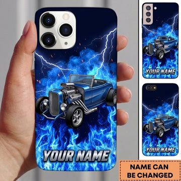 Maxcorners Hot Rod T Bucket Blue Lightning Blue Flames Smoke Personalized Phone Case