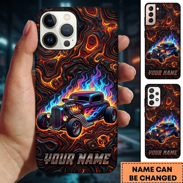 Maxcorners Hot Rod T Bucket Purple Coupe Rainbow Flames Lava Texture Personalized Phone Case