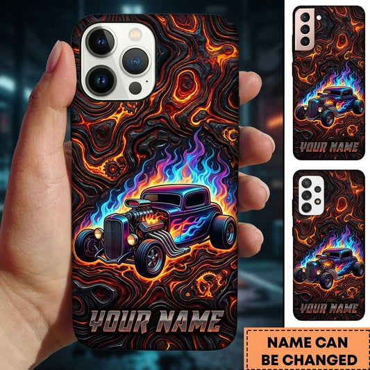 Maxcorners Hot Rod T Bucket Purple Coupe Rainbow Flames Lava Texture Personalized Phone Case