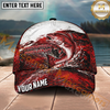Maxcorners Fishing Red White Scale Brush Splash Personalized Name 3D Cap (12 Fish Species)