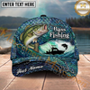 Maxcorners Fishing Teal Scale Ocean Boat Personalized Name 3D Cap (12 Fish Species)