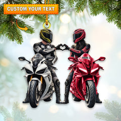 Maxcorners Custom Name Motorbike Couple Ornament, Lover Christmas Gift 2D Flat LM2111