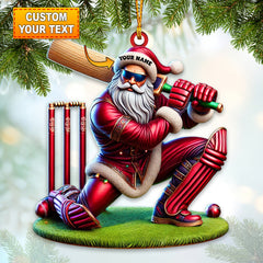 Maxcorners Custom Name Cricket Ball Santa Ornament, Cricket Ball Lover Christmas Gift 2D Flat LM2211