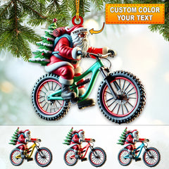 Maxcorners Custom Name Bicycle Santa Ornament, Santa Christmas Gift 2D Flat LM2211