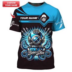 Maxcorners Born To Dive Custom Name 3D Shirt Scuba Diving Personalized Gift For Diver Lovers LM2111