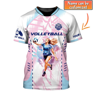 Maxcorners Pink Volleyball Signature Personalized Name Shirt