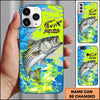 Maxcorners Neon Blue Lime Camo Splash Personalized Name Phone Case (13 Fish Species)