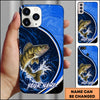 Maxcorners Fishing Dual Tone Swirl Wave Graphic Personalized Name Phone Case (12 Fish Species)