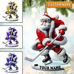 Maxcorners Custom Name Hockey Santa Ornament, Hockey Lover Christmas Gift 2D Flat LM2211