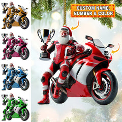 Maxcorners Custom Name and Number Santa Motorbike Ornament, Santa Christmas Gift 2D Flat LM2111