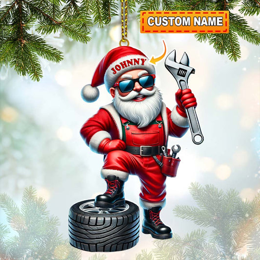 Maxcorners Custom Name Mechanic Santa Ornament, Mechanic Christmas Gift5 2D Flat LM2111