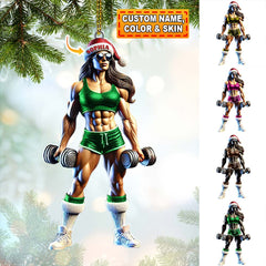 Maxcorners Custom Name Woman Gym Work Out Santa Ornament, Gymnastics Christmas Gift 2D Flat LM2111