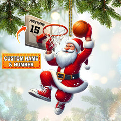 Maxcorners Custom Name and Number Basketball Santa Ornament, Basketball Lover Christmas Gift 2D Flat LM2211