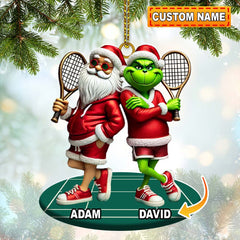 Maxcorners Santa And ELF Christmas Ornament, Personalized Ornament, Tennis Christmas Gift 2D Flat LM2211