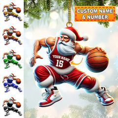 Maxcorners Custom Name Basketball Santa Ornament, Basketball Lover Christmas Gift 2D Flat LM2211