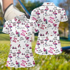 Maxcorners Par Then Bar Flamingo Womens Golf Polo Shirt, Golfing Apparel, Womens Golf Gifts