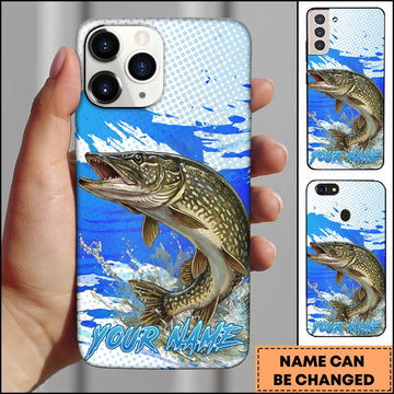 Maxcorners Fishing Pike Water Splash Blue Pop Art Personalized Name Phone Case