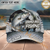 Maxcorners Fishing Dark Olive Scale Compass Splash Personalized Name 3D Cap (12 Fish Species)