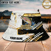 Maxcorners Fishing White Gold Geometric Sport Personalized Name 3D Bucket Hat (12 Fish Species)
