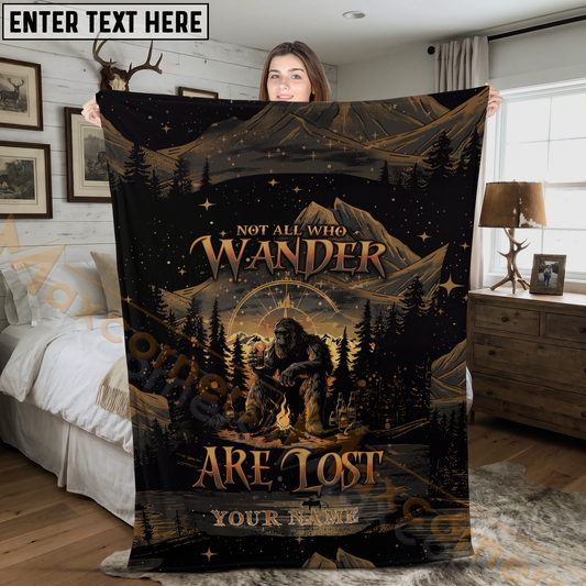 Maxcorners Bigfoot Not All Who Wander Are Lost Mountain Night Personalized 3D Blanket