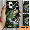 Maxcorners Bass Fishing Phone Case Neon Lightning Hexagon Water Splash Design Personalized Name Phone Case (12 Fish Species)