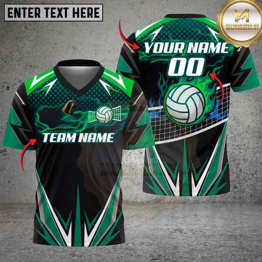 Maxcorners Volleyball Lightning Energy Gradient Multicolor Options Personalized 3D V-neck T-Shirt