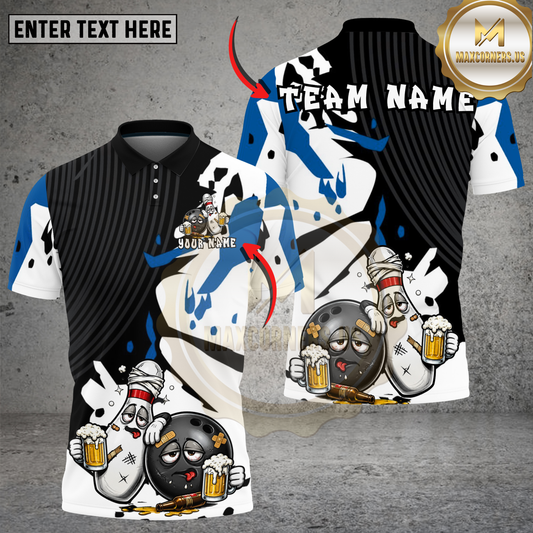 Maxcorners Funny Bowling Pin Drinking Buddies Multicolor Options Personalized Name, Team Name 3D Shirt (4 Colors)