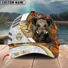 Maxcorners Hunting Cap White Orange Camo With Golden Line Personalized Name 3D Cap (Deer/Moose/Elk/Boar)