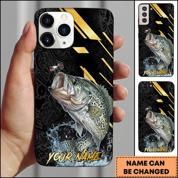 Maxcorners Crappie Fishing Luxury Black Gold Lightning Splash Personalized Name Phone Case